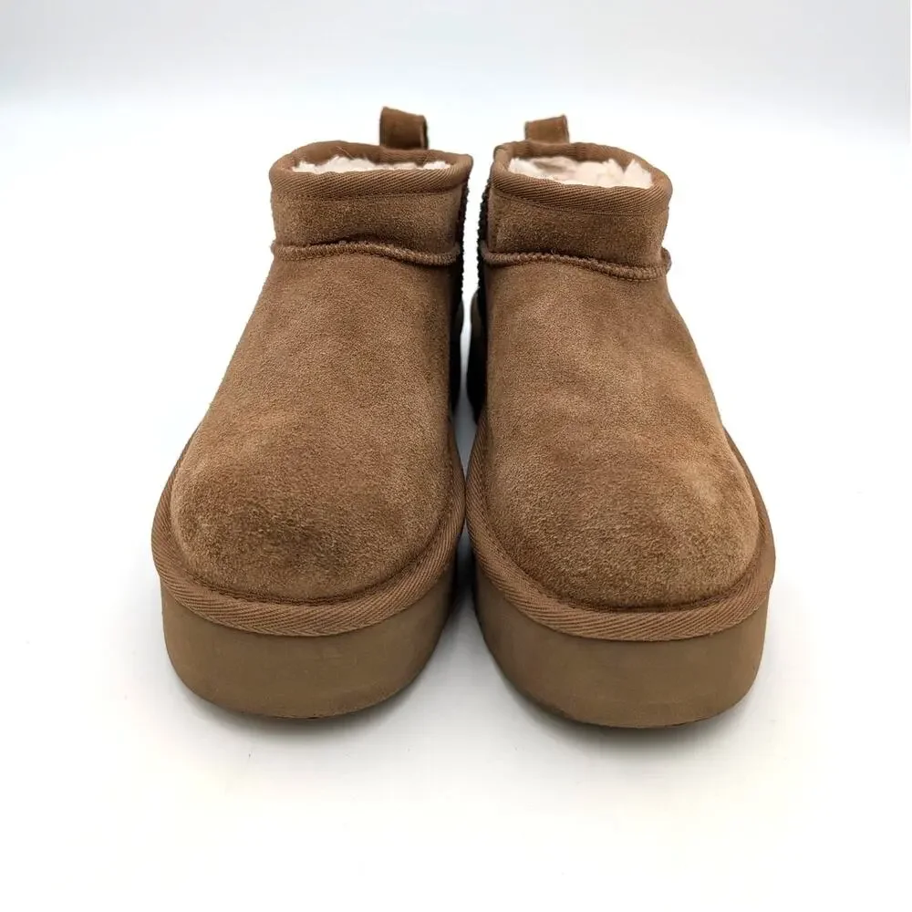 UGG Classic Ultra Mini Platform Boots Round Toe Kids' Chestnut Size US1 EU32.5